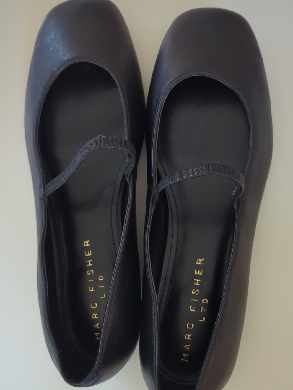 Marc Fisher Black Rounded Mary Jane Flats with Elastic Strap